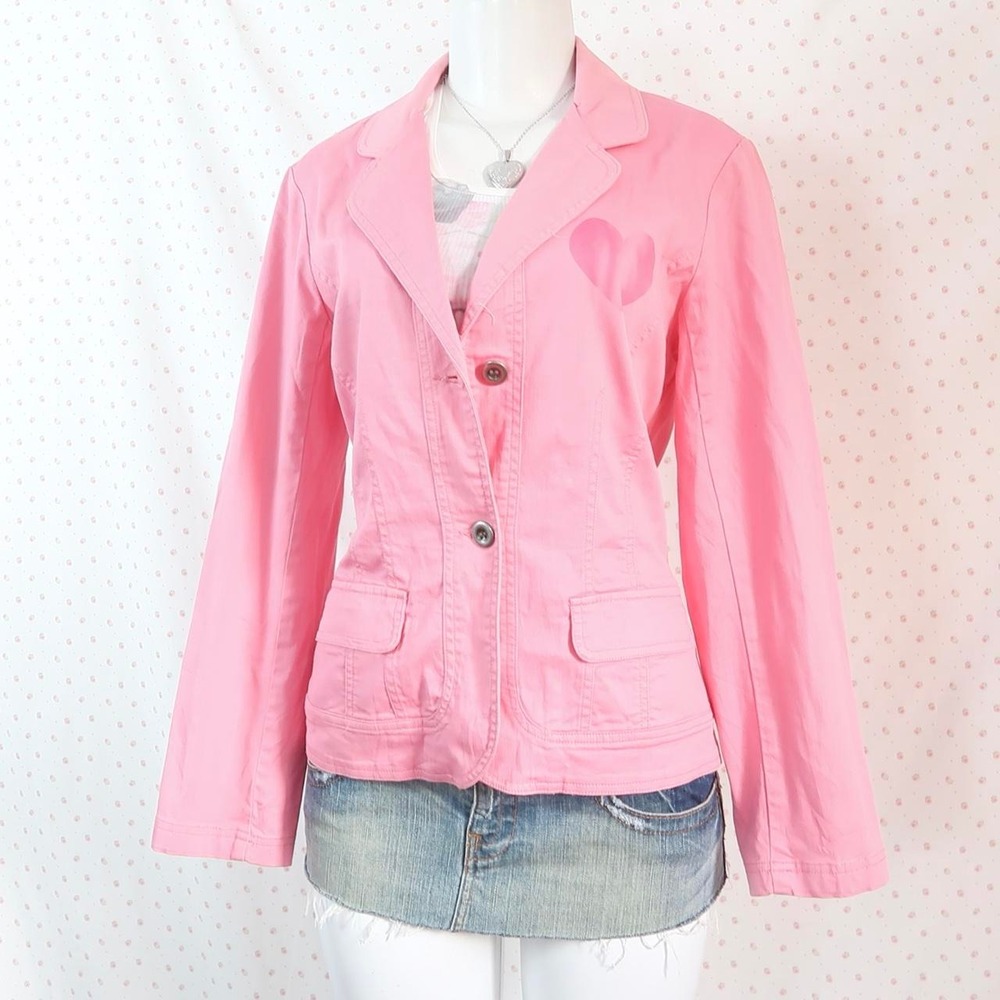 Vintage Pink Women's Blazer Jacket with Heart Detail - Picture 2 of 7